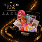 Surprise & Shine Survivor Box hangover kit with face masks, false lashes, nail kit, sleep mask, and orange slices.